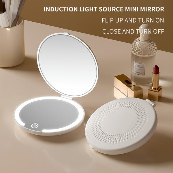 5X Magnifying Makeup Mirror with Lights – Rechargeable, Foldable LED Mirror with 3 Color Modes for Travel & Daily Use