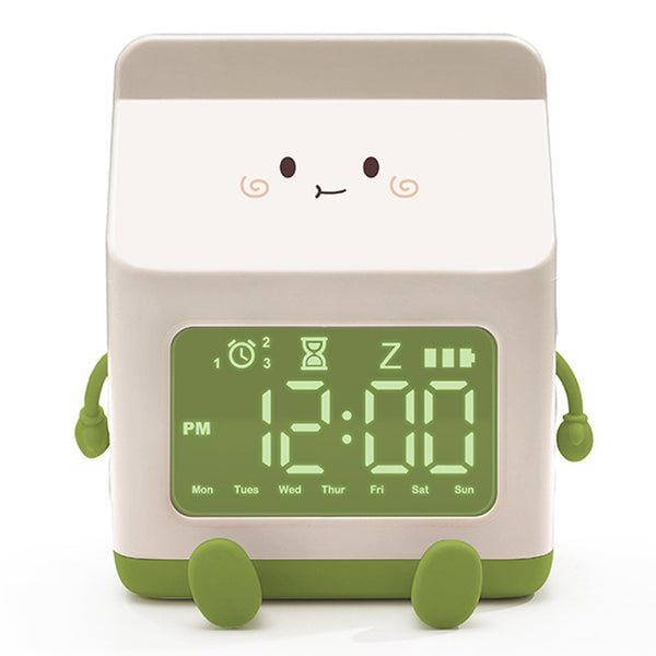 Milk Box Shape Clock with Snooze Kids LED Smart Clock Rechargeable Alarm Clock for Bedroom Room