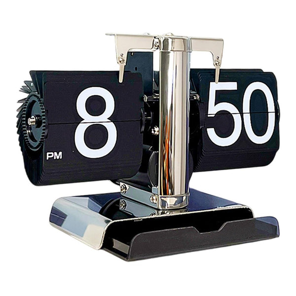 Auto Flip Down Clock with Storage Drawer Vintage Style Balance Mechanical Desk Clock for Living Room