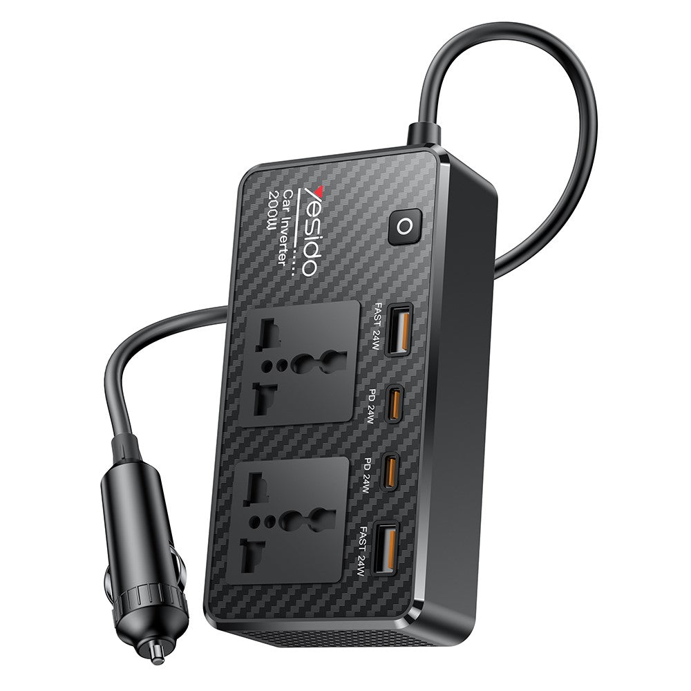 VC07 200W Car Inverter 2 AC Outlets 2 USB 2 USB C PD QC3.0