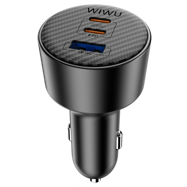 WIWU Wi-CC026 PD 200W Fast Charging Adapter for Vehicle USB A + Dual Type C 3 Ports Car Charger
