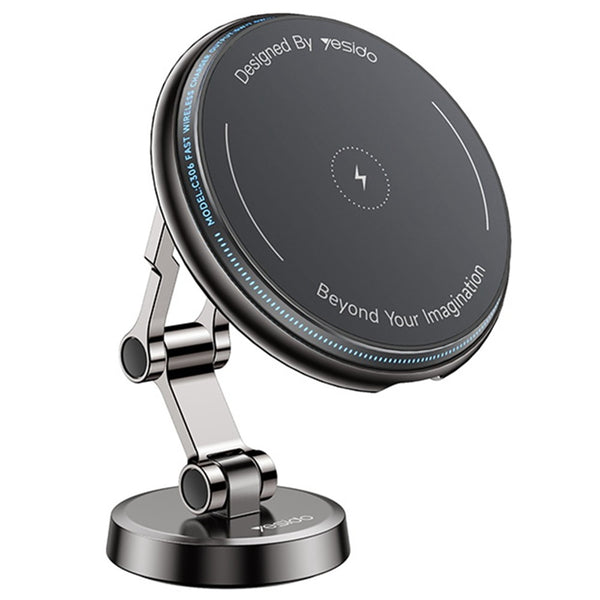 YESIDO C306 15W Magnetic Phone Wireless Charger Zinc Alloy Car Dashboard Phone Charging Stand