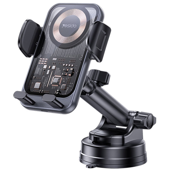 YESIDO C307 Phone Holder Stand 15W Wireless Charger Car Dashboard Suction Cup Bracket Auto Clamping