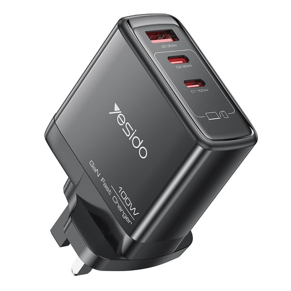 YESIDO YC95 PD 100W High Power GaN Charger USB A + 2 Type C Fast Charging Adapter, UK Plug