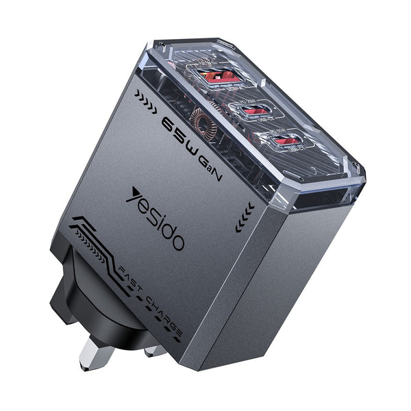 YESIDO YC147 65W GaN Charger Fast Charging Power Adapter with Multiple Ports Mechanical Design for Phones / Tablets