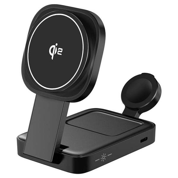 C40 Qi2 Magnetic Wireless Charger for iPhone / Apple Watch / AirPods 3 in 1 Foldable 15W Fast Charging Dock with LED Warm Light