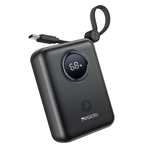 YESIDO YP64 Power Bank 10000mAh Portable Phone Tablet Charger with Built-In Type-C / 8Pin Cable