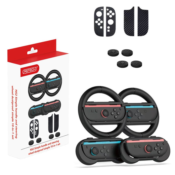 PGTECH GP-393 For Nintendo Switch 2 10 in 1 Controller Accessory Kit Joystick Caps Steering Wheel Grip Handle and Sticker Set