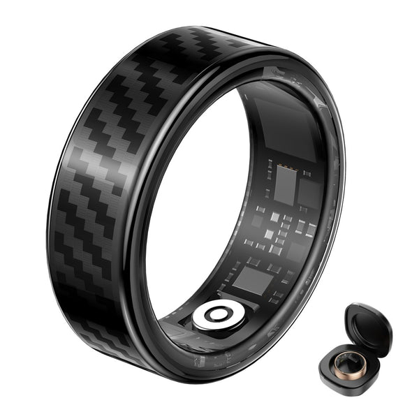 SY02 Carbon Fiber Pattern Smart Ring Multifunction Sleep Tracker Blood Oxygen Heart Rate Monitor, with Charging Case