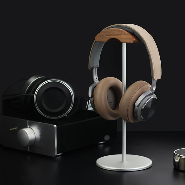 Premium Walnut Wood & Aluminum Headphone Stand – Modern Headset Holder with Heavy Base & Universal Fit