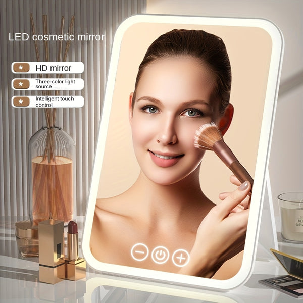 LED Make Up Mirror with Lights – A4 Size Vanity Mirror, 3 Light Modes, USB Rechargeable, Touch Control, Foldable Design for Desk or Travel