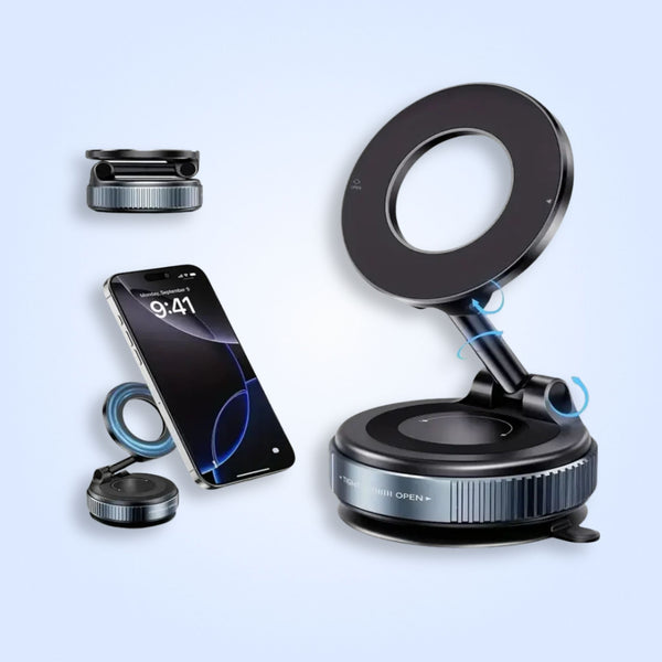 Premium 360° Magnetic Aluminum Stand for iPhone – Foldable Car & Multi-Surface Holder