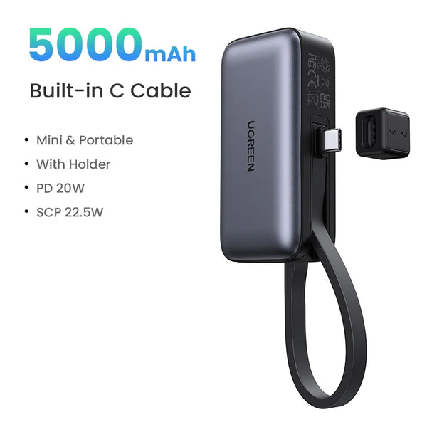 UGREEN Portable Power Bank Charger 5000mAh – 22.5W Fast Charging, Type-C Port with Foldable Stand, iPhone & Android Compatible