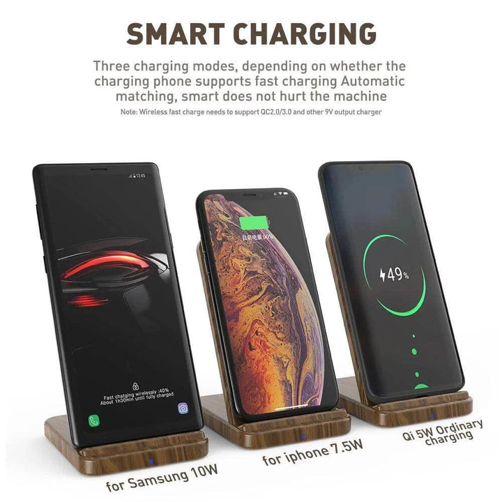 Eco - Friendly 15W Fast Wireless Charger – 100% Walnut Wood Qi Stand - Aetheo Store