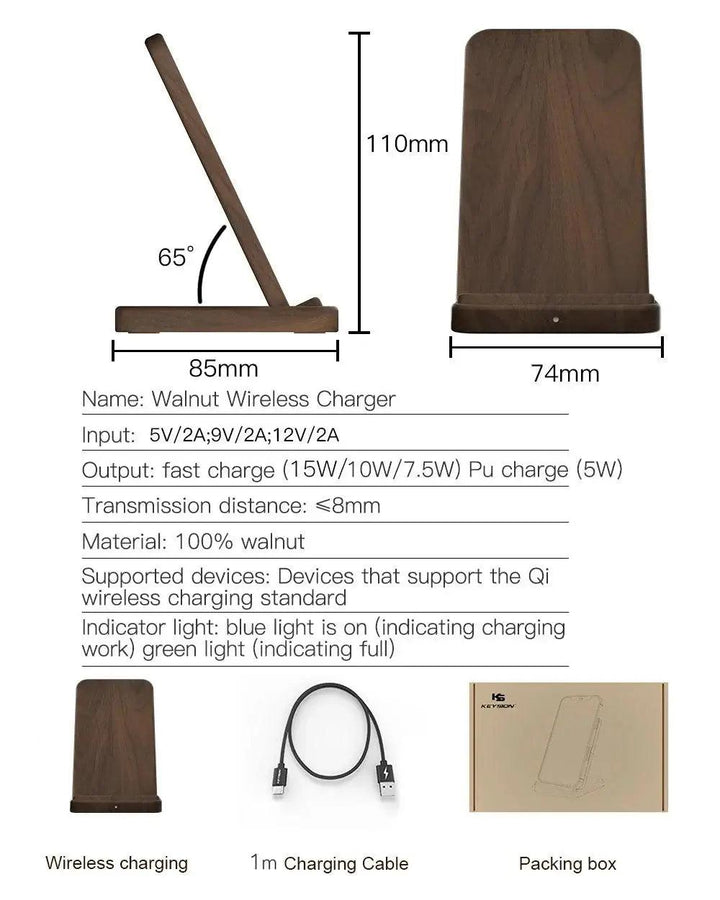 Eco - Friendly 15W Fast Wireless Charger – 100% Walnut Wood Qi Stand - Aetheo Store