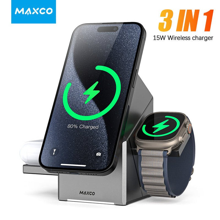 Qi2 3 in 1 Wireless Charger Stand - Auto Rotating Qi2 Certified Magnetic Wireless Charging - Aetheo Store